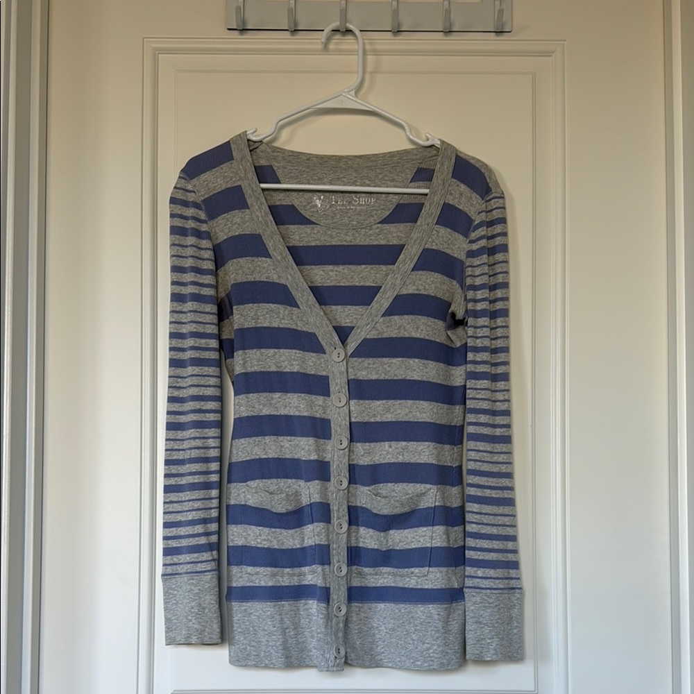Victoria’s Secret Gray and Blue Cardigan Sweater with Stripes